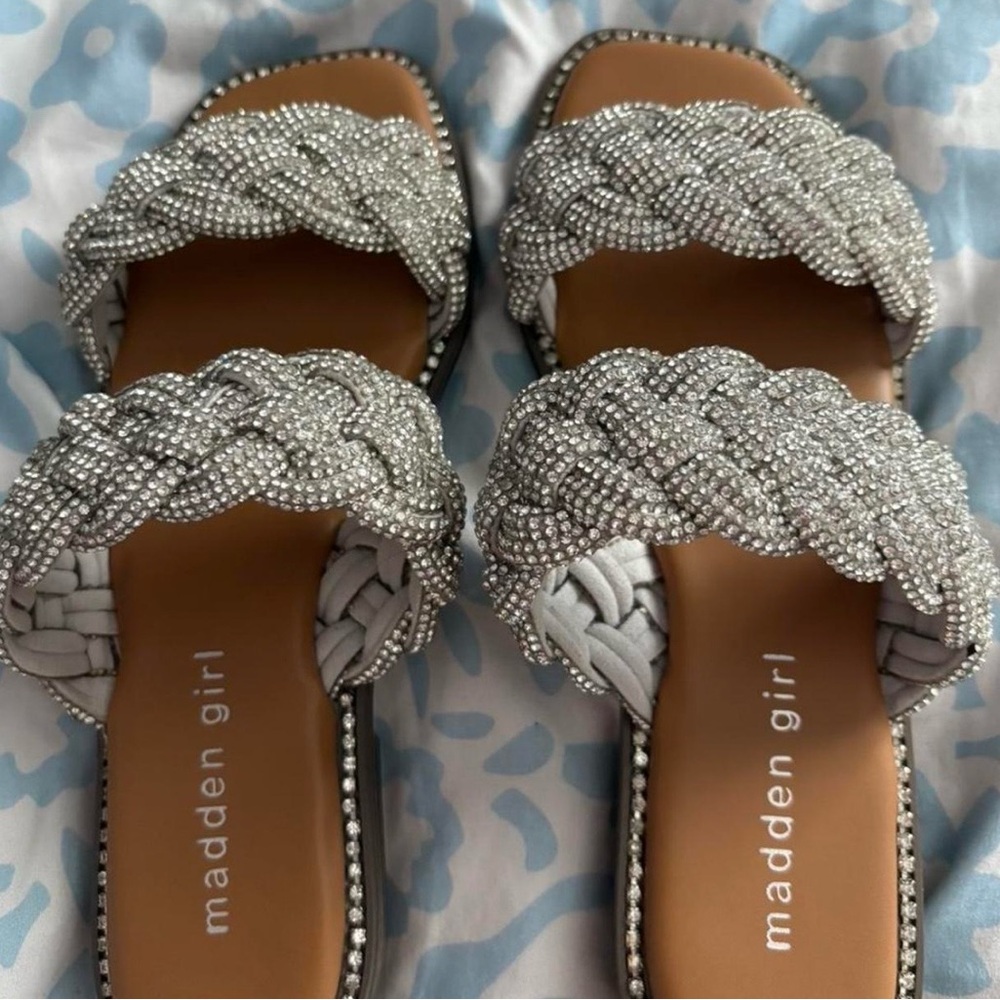 Madden Girl Silver Braided Crystal Slide